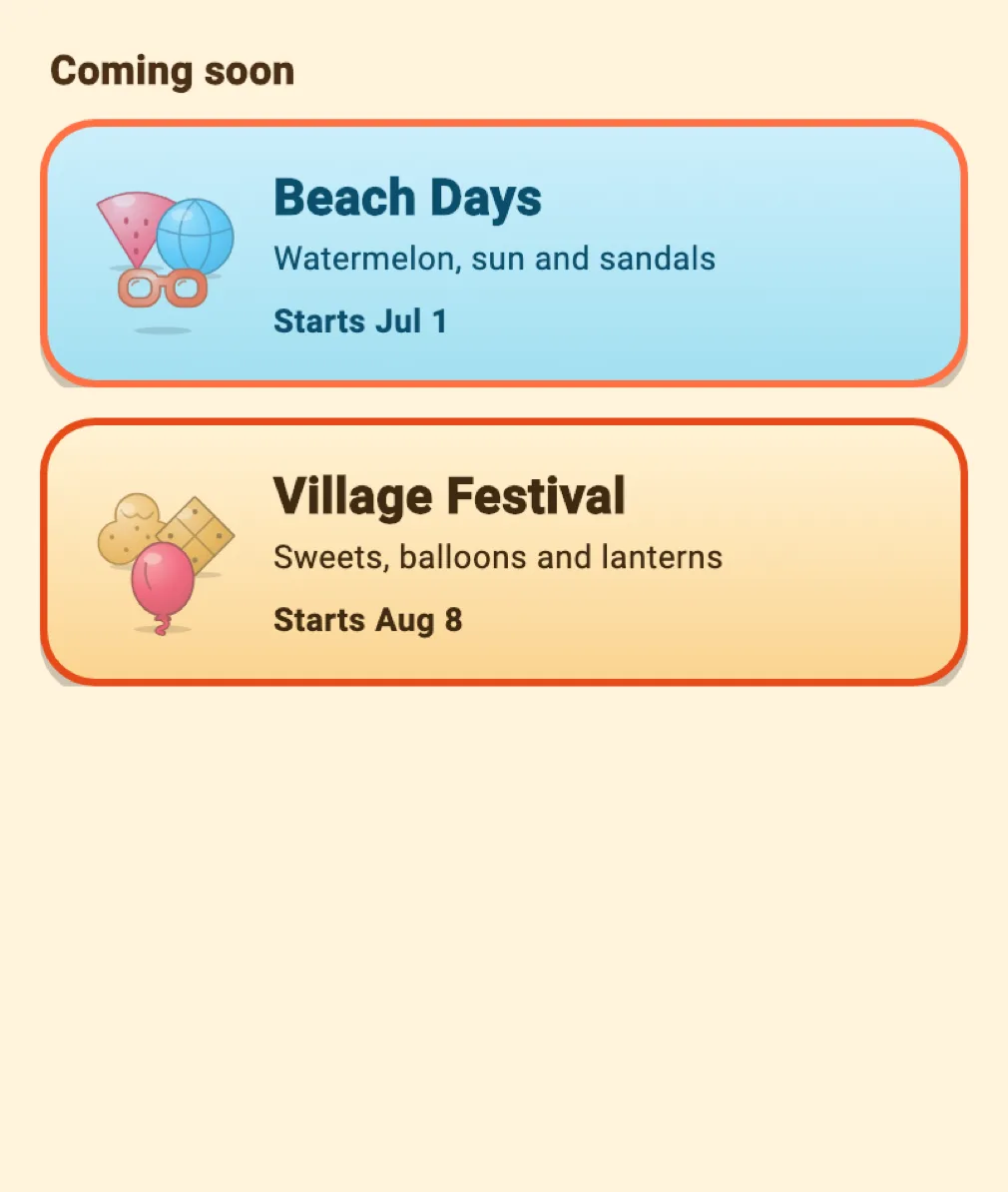 Events screen with a card for a seasonal Easter baskets event